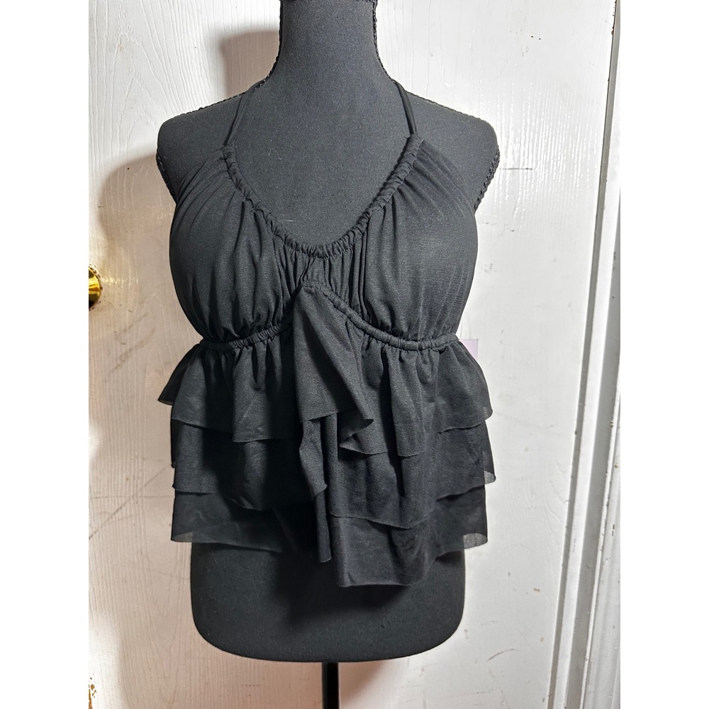 Wild Fable Black Tiered Ruffle Halter Top Babydoll Sleeveless Large 331 01 3980